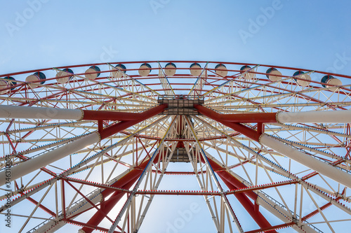 Bottom view of the ferris wheel in park. Batumi. Georgia