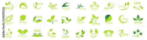 Collection Of Eco And Organic Logo Set - Isolated On White Background - Vector. Eco And Organic Logo Useful For Leaf Icon, Ecology Logo, Eco Symbol And Template Design. Ecology Tree Icons