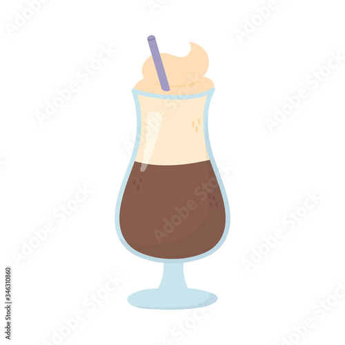 latte cup with straw isolated icon white background