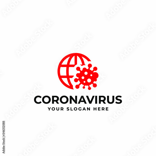 Creative world and covid-19 corona virus logo design vector template. Covid 19 icon design for business or corporate identity.