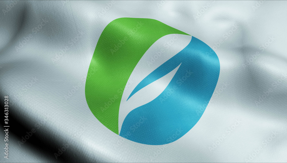 3D Waving Japan City Flag of Fukuroi Closeup View 3D Waving Japan City Flag of Fukuroi Closeup View
