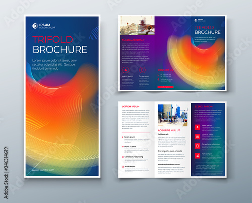 Tri fold brochure design with liquid abstract element. Corporate business template for trifold flyer. Layout with modern abstract background. Creative concept folded flyer or brochure.