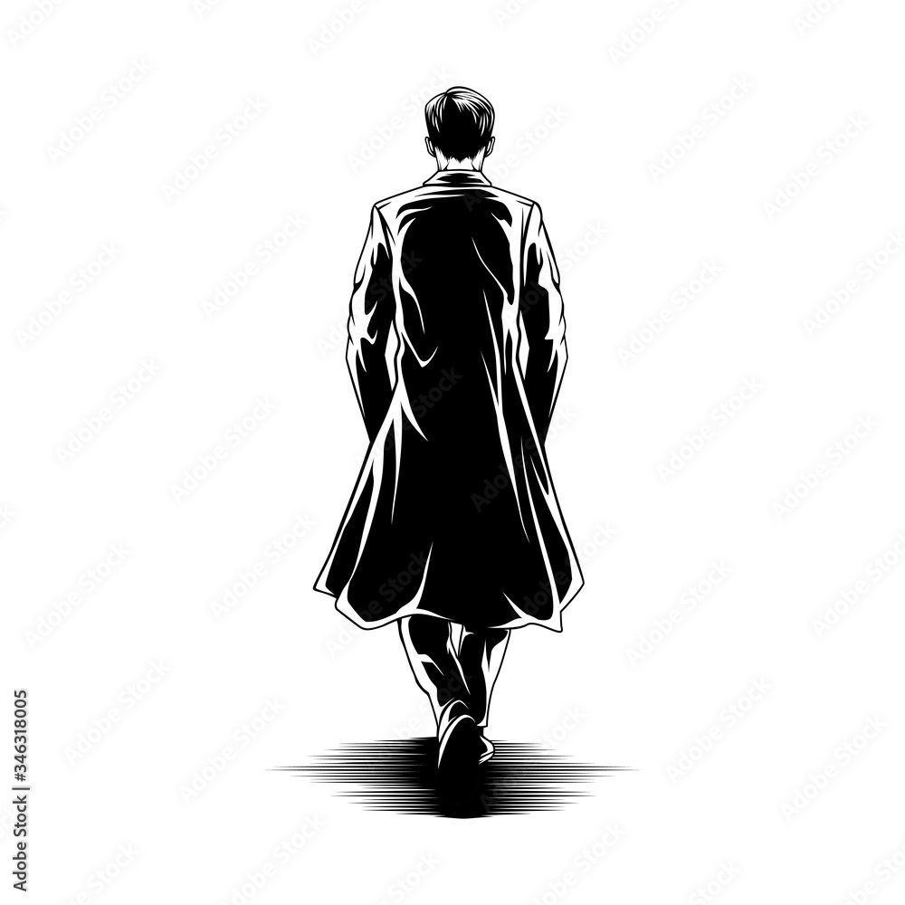 Man walk with cloak view back illustration vector Man walk with cloak view back illustration vector
