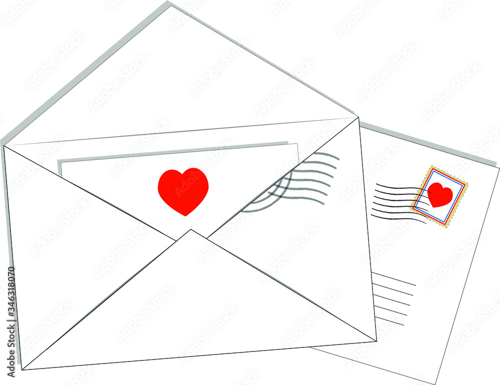 Vector envelope with hearts and a love card. Vector envelope with hearts and a love card.