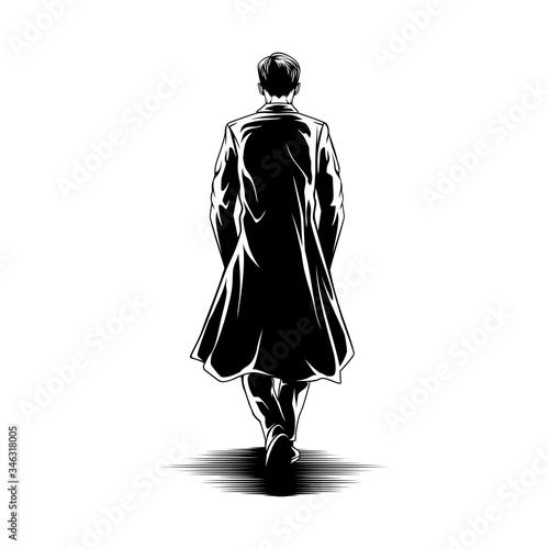 Man walk with cloak view back illustration vector