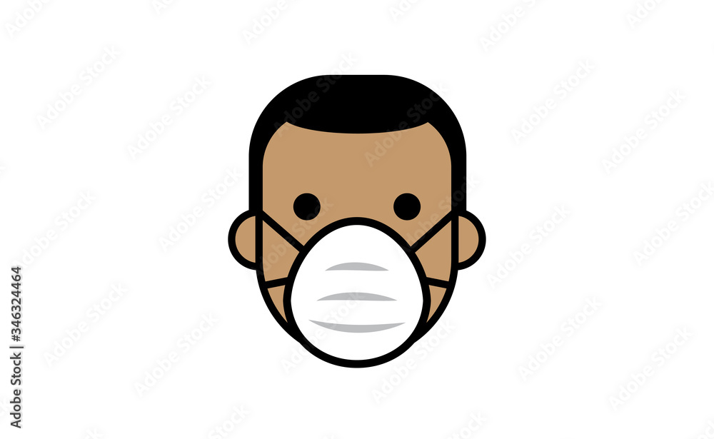 Medical face protection mask icon. Man using protective surgical mask for coronavirus prevention. Linear art vector.