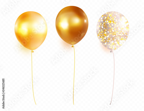Gold helium balloon  set. Premium vector.