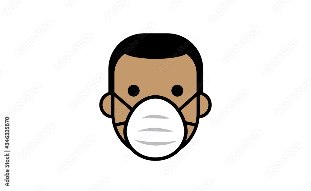Medical face protection mask icon. Man using protective surgical mask for coronavirus prevention. Linear art vector. Medical face protection mask icon. Man using protective surgical mask for coronavirus prevention. Linear art vector.