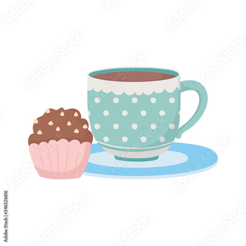 coffee time and tea  cup and sweet cupcake decoration