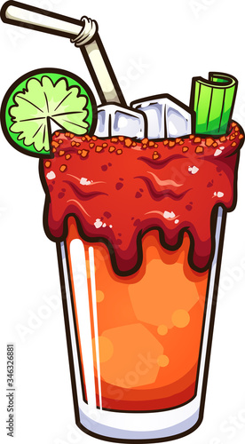 Cartoon Mexican Bloody Mary alcoholic drink or michelada. Vector clip art illustration with simple gradients. All in a single layer.
