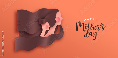 Mother's Day papercut love card of mom and kid