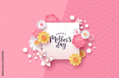 Mother's day papercut floral card template frame