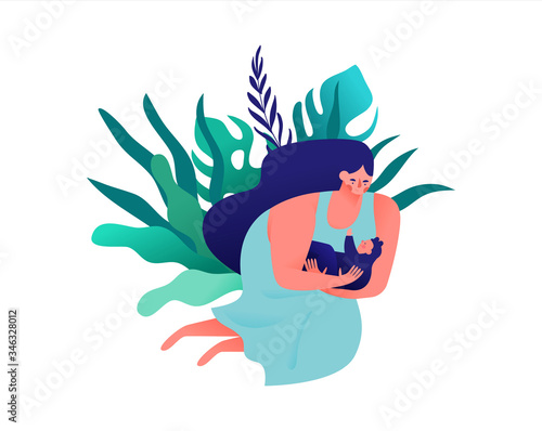 Mother holding baby in nature isolated concept