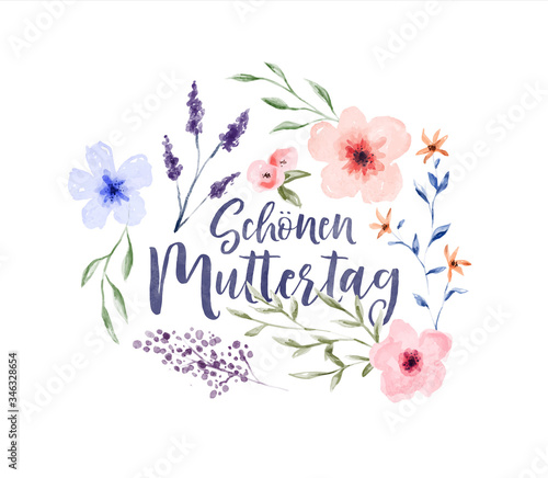 Fotografie, Obraz Mother's day german watercolor flower card