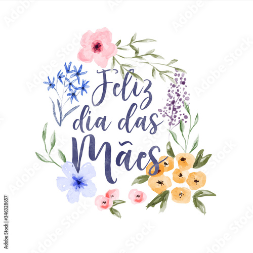 Mother's day portuguese watercolor flower card