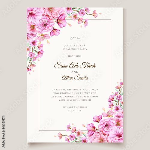 elegant cherry blossom invitation card template © lukasdedi