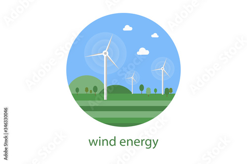 Green energy concept, windmills on nature background
