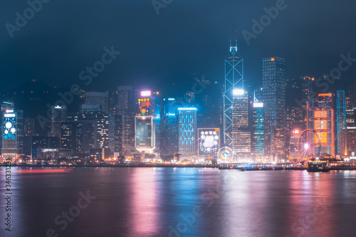 Victoria Harbor of  Hong Kong skyline at night © joeycheung