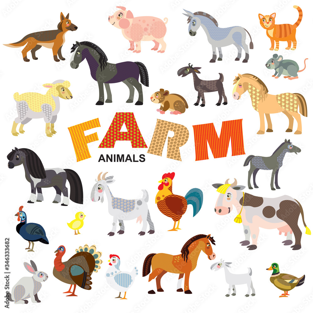 Farm animals vector set