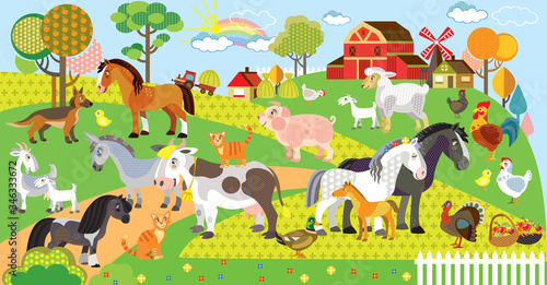 Fototapeta Naklejka Na Ścianę i Meble -  Farm animals vector illustration