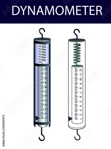 old dynamometer on a white background. vector dynamometer for physics lesson