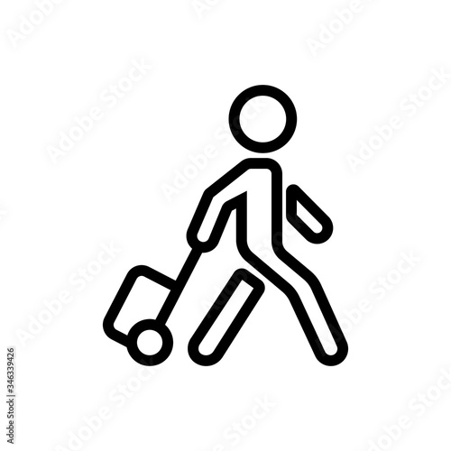 moving man with suitcase on wheels icon vector. moving man with suitcase on wheels sign. isolated contour symbol illustration