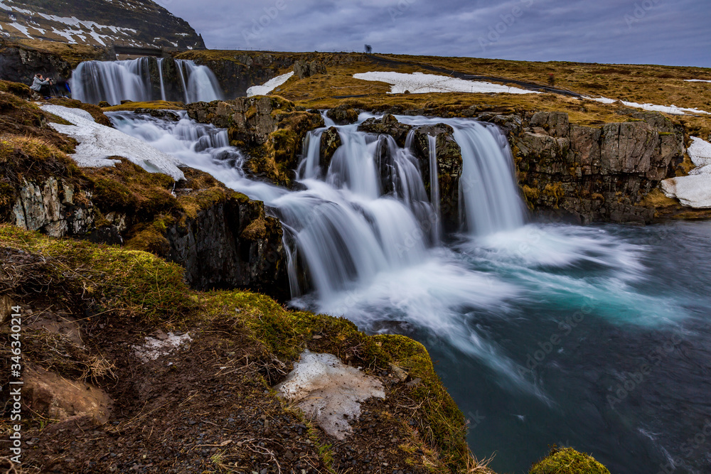 Lower and upper Kirkjufellsfoss falls in Northern Iceland Lower and upper Kirkjufellsfoss falls in Northern Iceland
