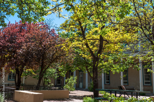 Public park with spring foliage in Santa Fe, New Mexico