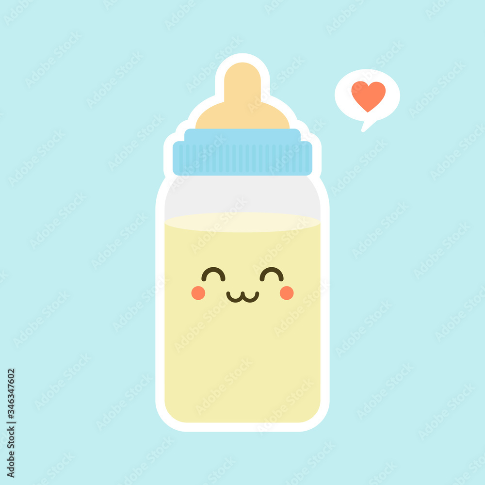 Cute Baby Milk Bottle Emoji Line Icons with face Expressions Stock