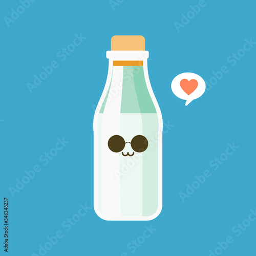 Funny full milk bottle character with smiling human face standing, cartoon vector illustration isolated on white background. Cute and funny milk bottle character, dairy product mascot