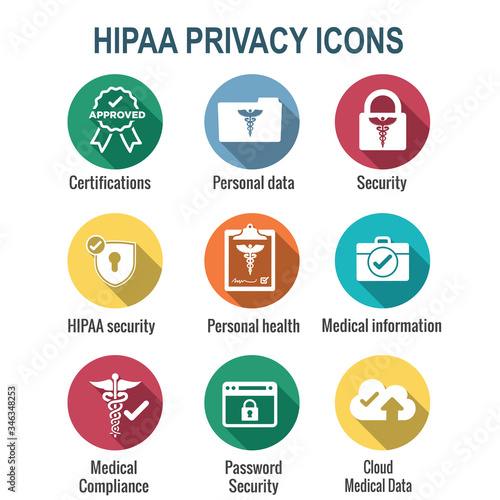 HIPAA Compliance icon set with hippa image involving medical privacy