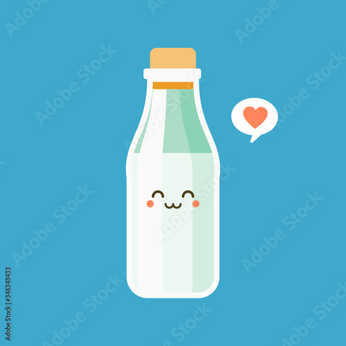 Funny full milk bottle character with smiling human face standing, cartoon vector illustration isolated on white background. Cute and funny milk bottle character, dairy product mascot