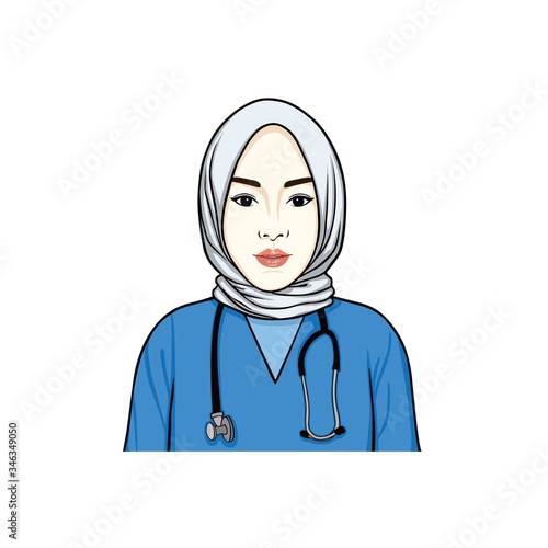 Beautiful Woman Hijab Nurse Illustration, Vector Design Template