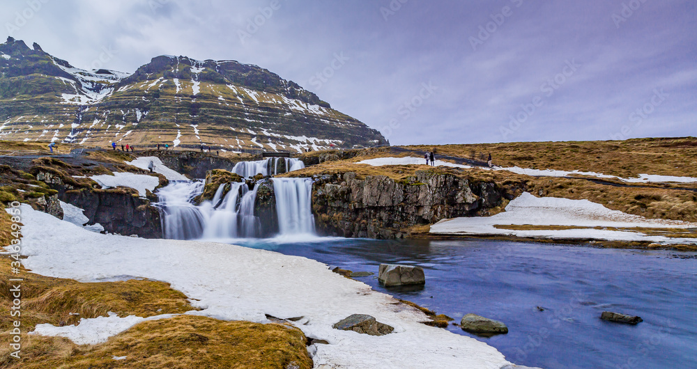 Kirkjufellsfoss-falls from lower area in Iceland