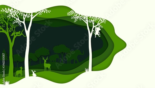 Ecology and environment conservation concept with animals wildlife on green nature forest background
