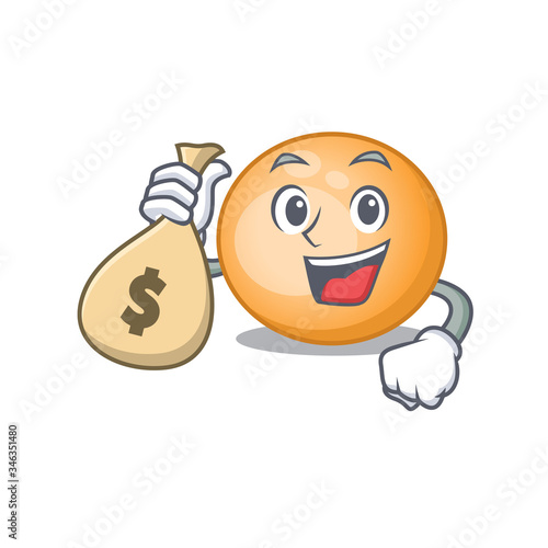 Rich staphylocuccus aureus cartoon design holds money bags