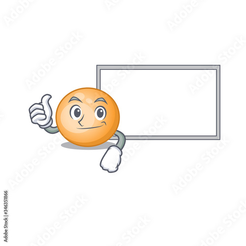 Humorous staphylocuccus aureus cartoon design Thumbs up bring a white board