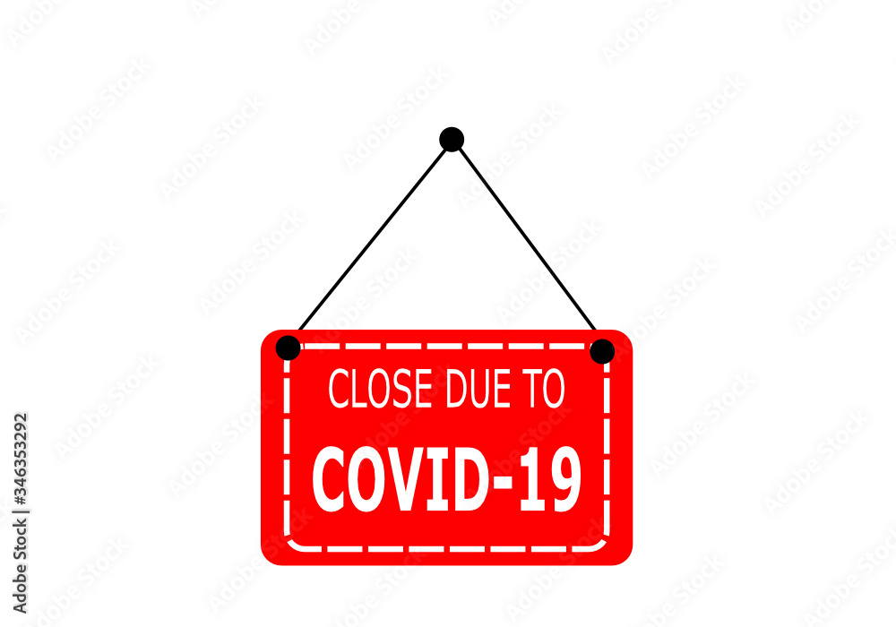 vector red square hanging sign covid 19 isolated on white background . vector red square hanging sign covid 19 isolated on white background .