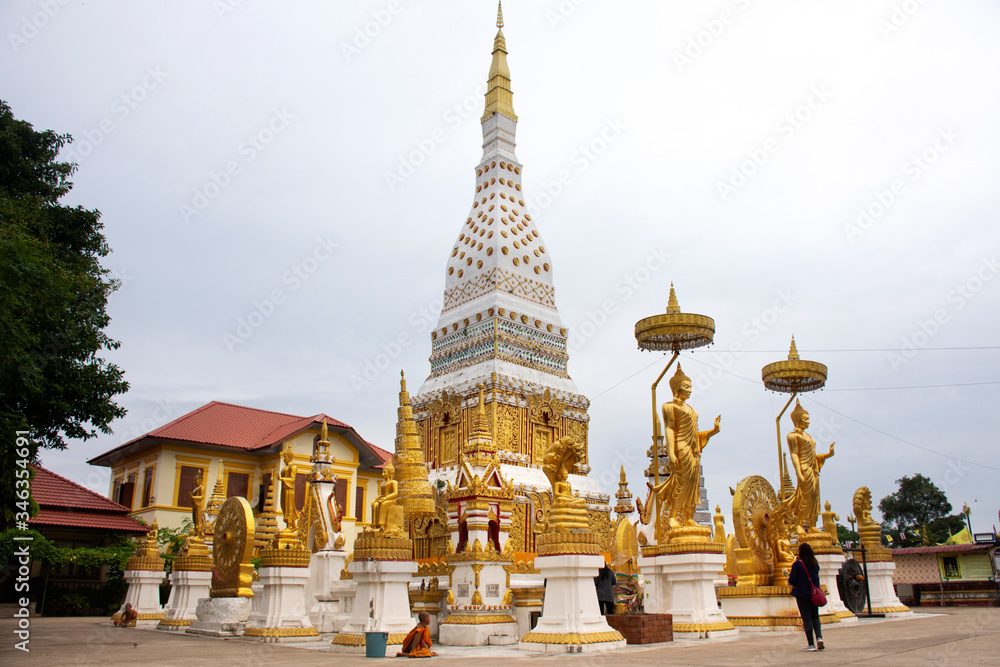 Pagoda or Stupa of Wat Phra That Phanom temple for foreign traveler and thai people travel visit and respect praying on October 2, 2019 in Nakhon Phanom, Thailand