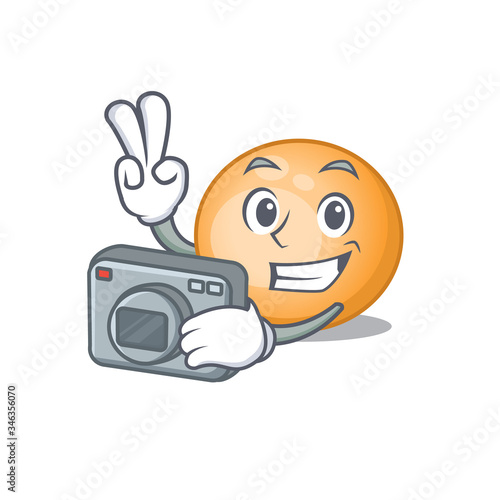 Staphylocuccus aureus mascot design as a professional photographer working with camera