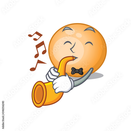 Talented musician of staphylocuccus aureus cartoon design playing a trumpet