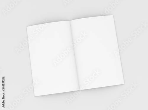 Blank booklet, flyer or brochure mockup template on gray background. 3D Rendering.