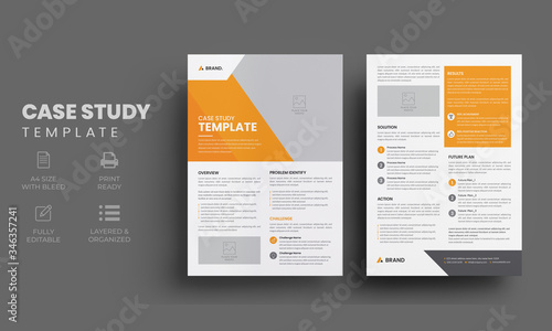 Creative case study template | Business case study booklet with orange element and 2 page flyer	