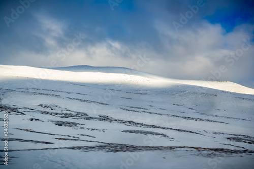 Windswept snowcovered mountains of Iceland in winter