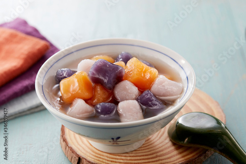 Chinese traditional dessert, three color taro balls