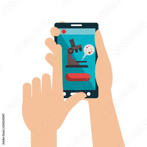 smartphone with medicine online by test of covid 19 vector illustration design