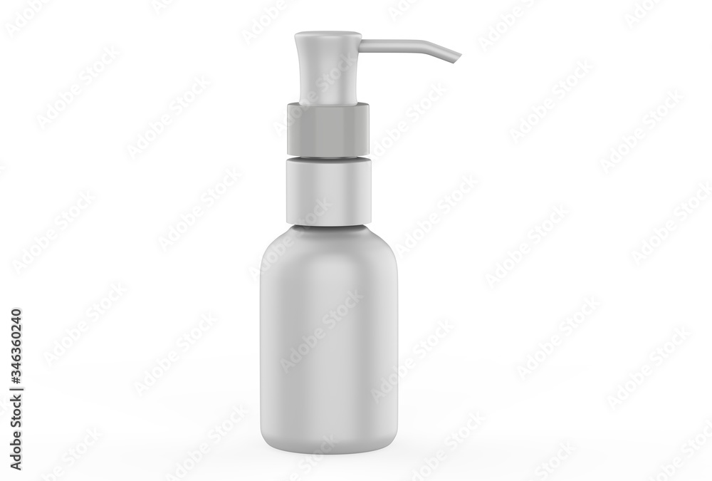 Small bottle with dispenser mock up isolated on white background. 3d illustration Small bottle with dispenser mock up isolated on white background. 3d illustration