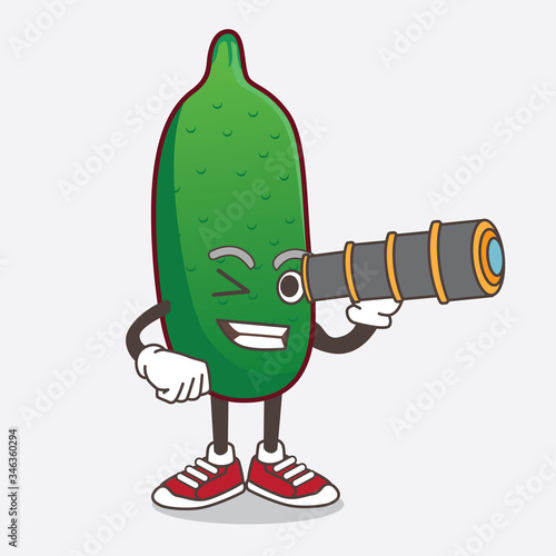 Finger Lime cartoon mascot character using a monocular