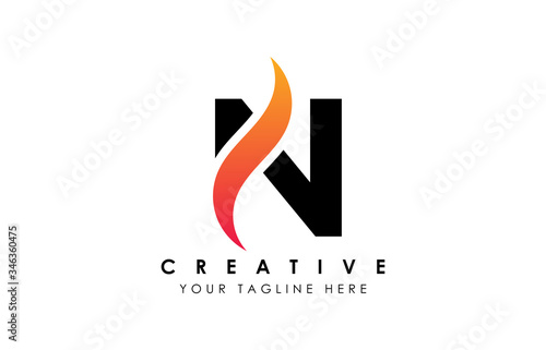 Creative N Letter Logo Design with Swoosh Icon Vector Illustration. photo
