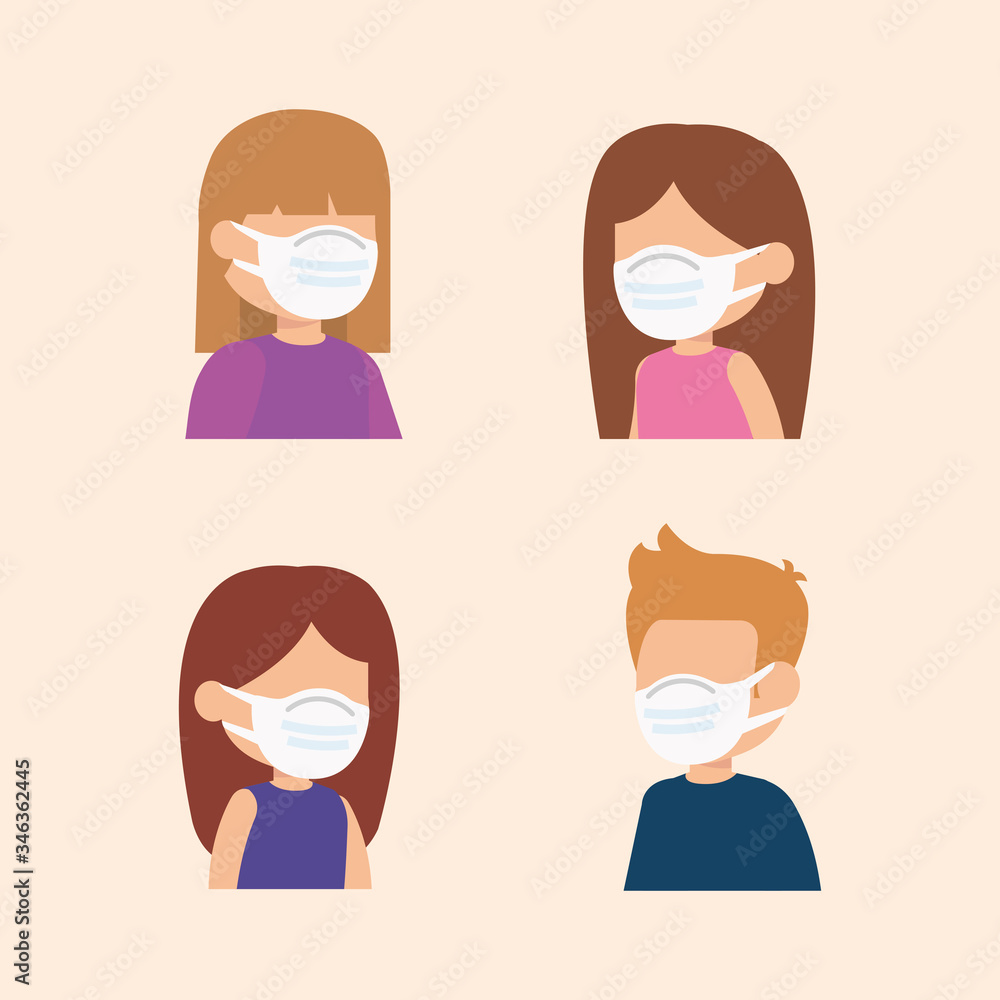 cute group children using face mask vector illustration design cute group children using face mask vector illustration design